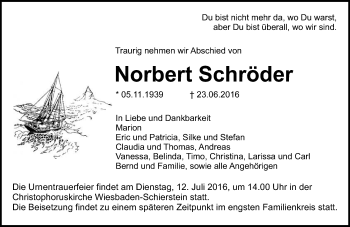 Traueranzeige von Norbert Schröder von Trauerportal Rhein Main Presse