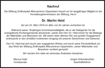 Traueranzeige von Martin Held von  Landskrone