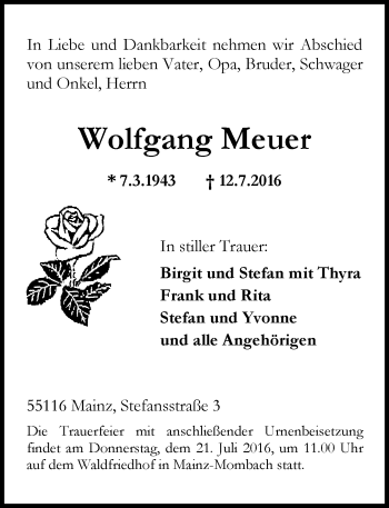 Traueranzeige von Wolfgang Meuer von Trauerportal Rhein Main Presse