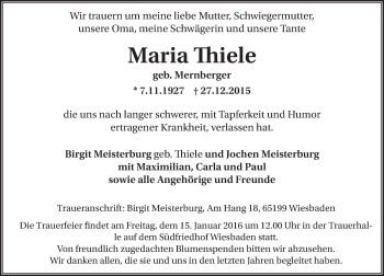 Traueranzeige von Maria Thiele von  Wiesbaden komplett