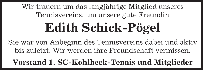  Traueranzeige für Edith Schick-Pögel vom 16.01.2016 aus trauer.rmp.de