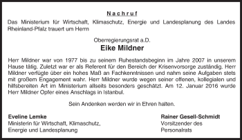 Traueranzeige von Eike Mildner von trauer.rmp.de