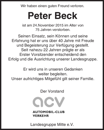 Traueranzeige von Peter Beck von  Wiesbaden komplett