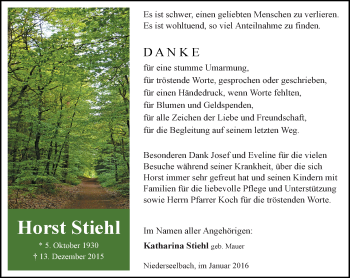 Traueranzeige von Horst Stiehl von  Wiesbaden komplett