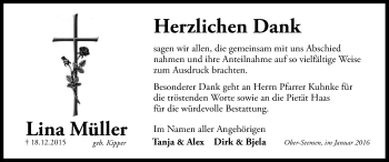 Traueranzeige von Lina Müller von  Sonntags Anzeiger