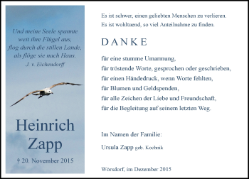 Traueranzeige von Heinrich Zapp von  Idsteiner Zeitung