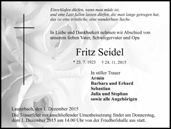 Traueranzeige von Fritz Seidel von VRM Trauer