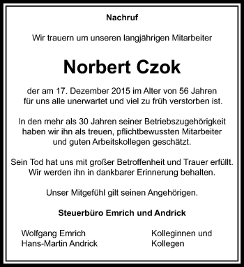 Traueranzeige von Norbert Czok von  Usinger Anzeiger