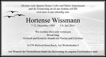 Traueranzeige von Hortense Wissmann von  Usinger Anzeiger