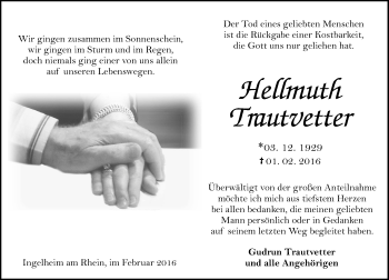 Traueranzeige von Hellmuth Trautvetter von  Allgemeine  Zeitung Ingelheim-Bingen
