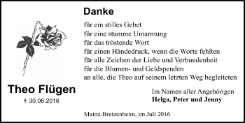 Traueranzeige von Theodor Flügen von Trauerportal Rhein Main Presse