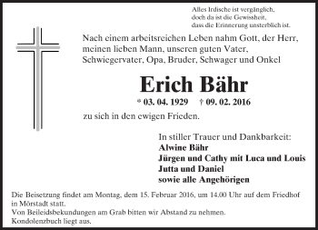 Traueranzeige von Erich Bähr von  Wormser Zeitung