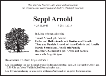 Traueranzeige von Seppl Arnold von  Mainspitze
