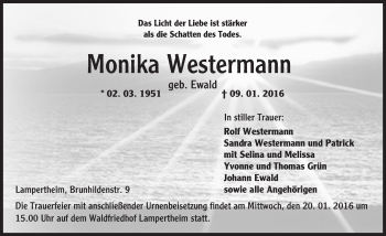 Traueranzeige von Monika Westermann von  Bürstädter Zeitung