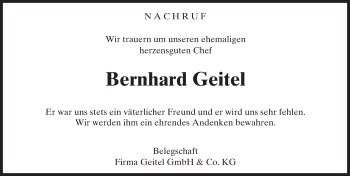 Traueranzeige von Bernhard Geitel von trauer.rmp.de