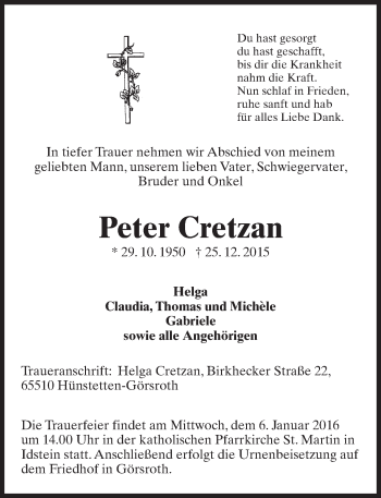 Traueranzeige von Peter Cretzan von  Idsteiner Zeitung