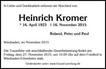 Traueranzeige von Heinrich Kromer von  Wiesbaden komplett