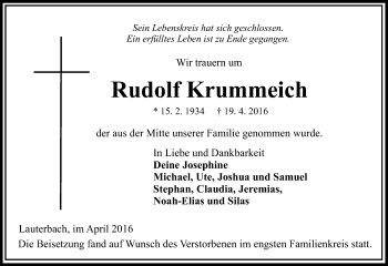 Traueranzeige von Rudolf Krummeich von VRM Trauer
