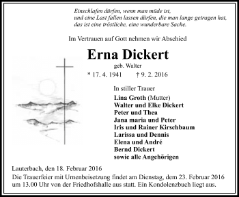 Traueranzeige von Erna Dickert von VRM Trauer