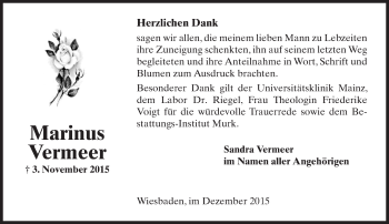 Traueranzeige von Marinus Vermeer von  Wiesbaden komplett