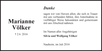 Traueranzeige von Marianne Völker von Trauerportal Echo Online