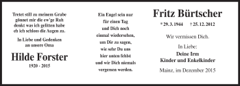 Traueranzeige von Fritz Bürtscher von  Allgemeine Zeitung Mainz