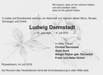 Traueranzeige von Ludwig Darmstadt von Trauerportal Echo Online