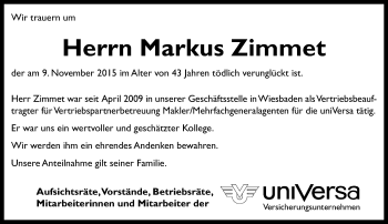 Traueranzeige von Markus Zimmet von  Gießener Anzeiger