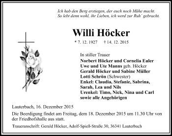 Traueranzeige von Willi Höcker von VRM Trauer