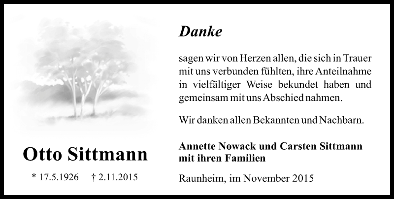  Traueranzeige für Otto Sittmann vom 21.11.2015 aus  Mainspitze