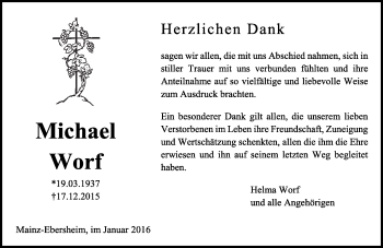 Traueranzeige von Michael Worf von  Allgemeine Zeitung Mainz