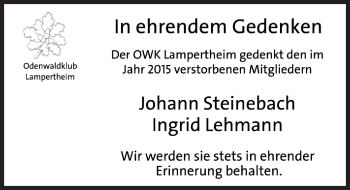 Traueranzeige von In Gedenken von  Bürstädter Zeitung