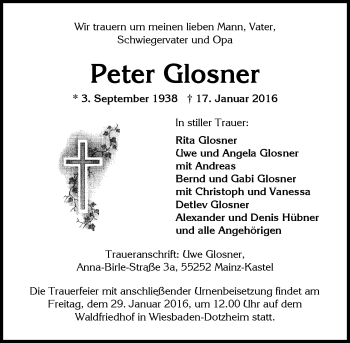 Traueranzeige von Peter Glosner von  Wiesbaden komplett