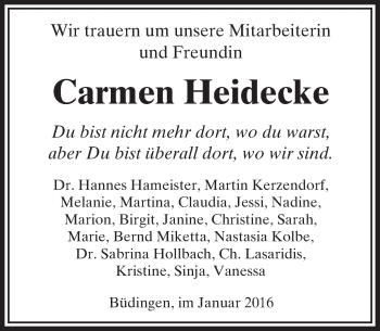 Traueranzeige von Carmen Heidecke von  Kreisanzeiger