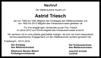 Traueranzeige von Astrid Triesch von  Kreisanzeiger