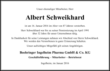 Traueranzeige von Albert Schweikhard von trauer.rmp.de