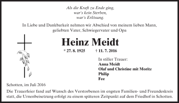Traueranzeige von Heinz Meidt von  Kreisanzeiger