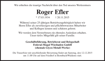 Traueranzeige von Roger Efler von  Wiesbaden komplett
