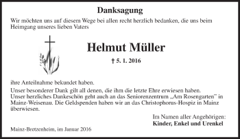 Traueranzeige von Helmut Müller von  Allgemeine Zeitung Mainz
