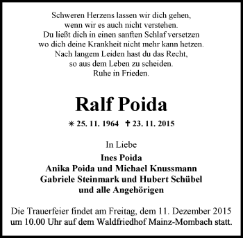 Traueranzeige von Ralf Poida von  Allgemeine Zeitung Mainz