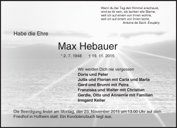 Traueranzeige von Max Hebauer von  Bürstädter Zeitung