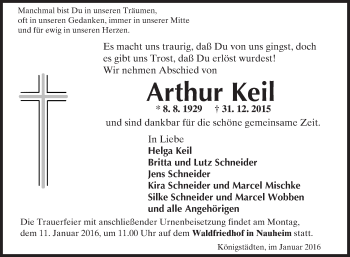 Traueranzeige von Arthur Keil von  Mainspitze