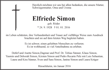 Traueranzeige von Elfriede Simon von  Mainspitze