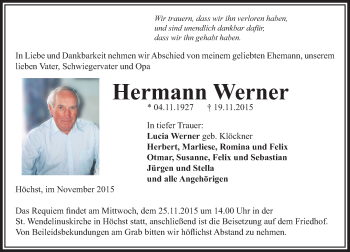 Traueranzeige von Hermann Werner von  GT Extra