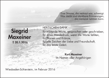 Traueranzeige von Siegrid Maxeiner von  Wiesbaden komplett