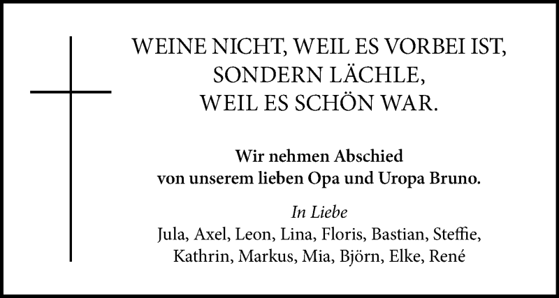  Traueranzeige für Bruno Wank vom 17.02.2016 aus  Allgemeine Zeitung Mainz
