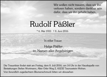 Traueranzeige von Rudolf Päßler von Trauerportal Rhein Main Presse