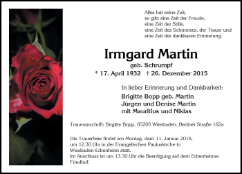 Traueranzeige von Irmgard Martin von  Wiesbaden komplett