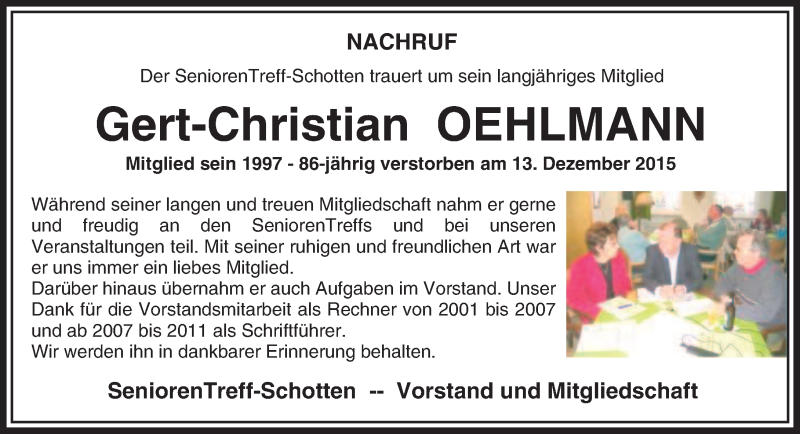  Traueranzeige für Gert-Christian Oehlmann vom 22.12.2015 aus  Kreisanzeiger