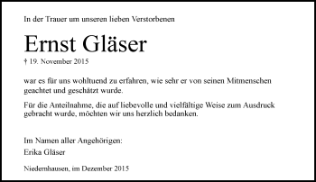 Traueranzeige von Ernst Gläser von  Wiesbaden komplett